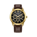 Citizen Rolan gold-tone 40mm watch with black dial on brown leather strap