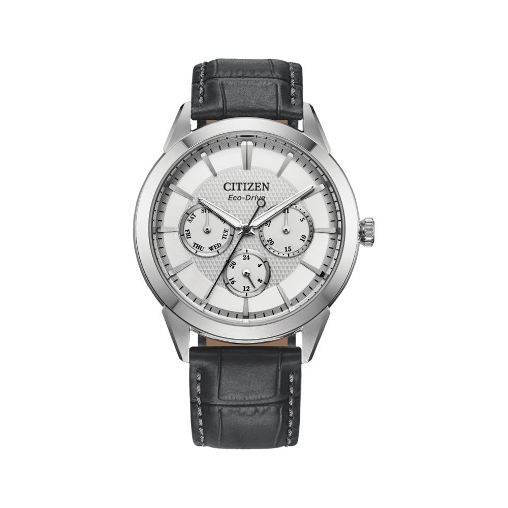 Rolan 40mm - Silver on Leather Strap