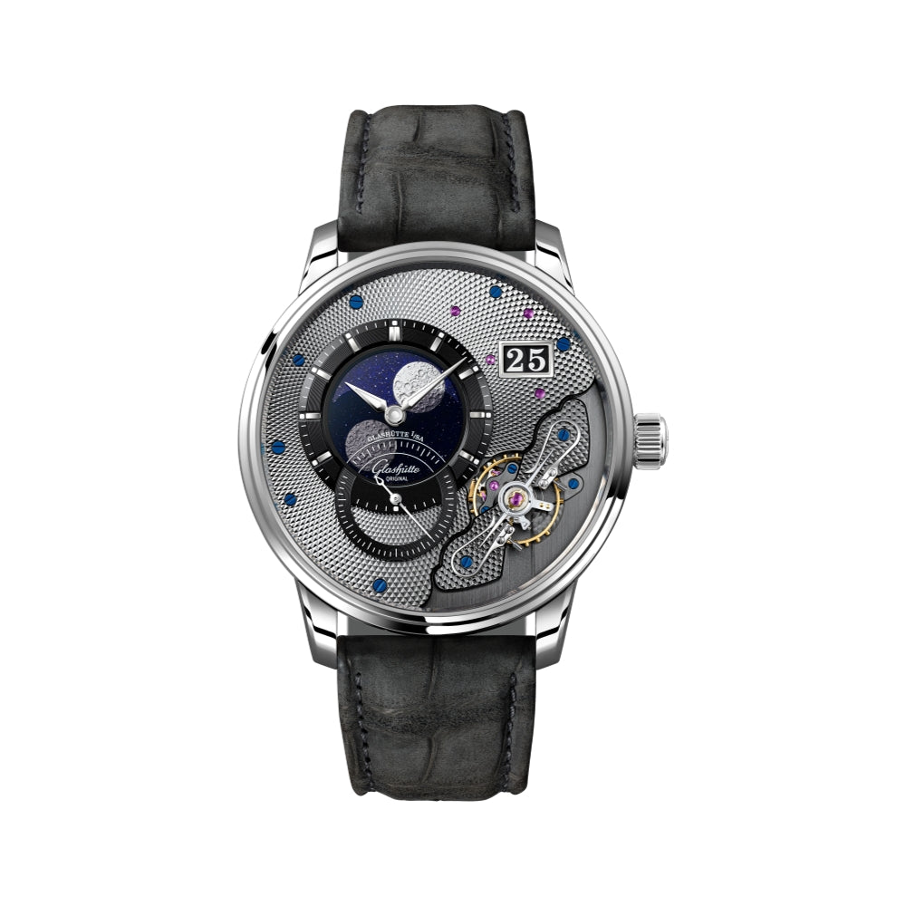 PanoLunarInverse Limited Edition 42mm - Galvanized Black on Leather Strap