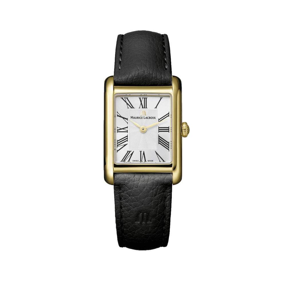 FIABA Square Yellow Gold PVD 24mm - Silver on Leather Strap