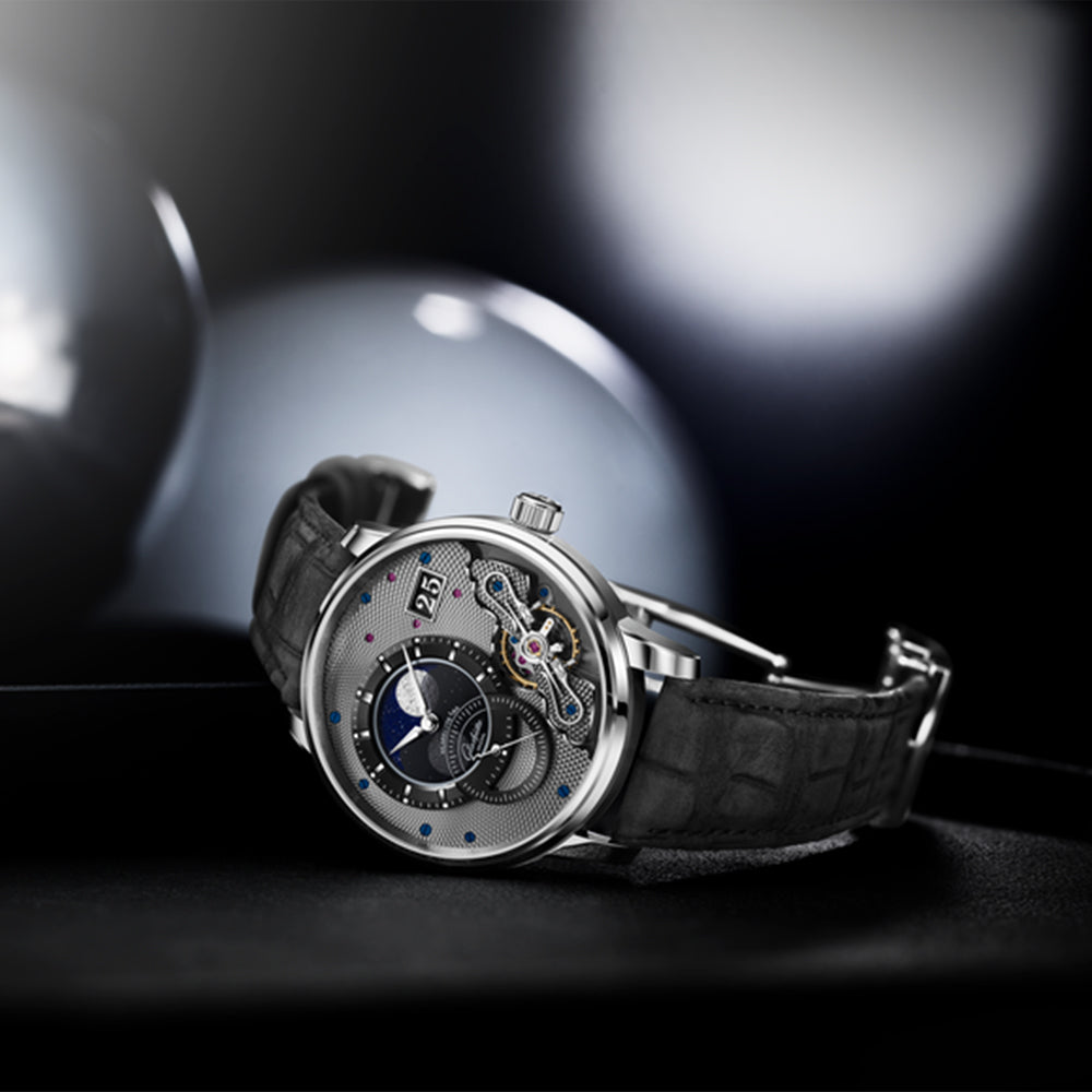 PanoLunarInverse Limited Edition 42mm - Galvanized Black on Leather Strap