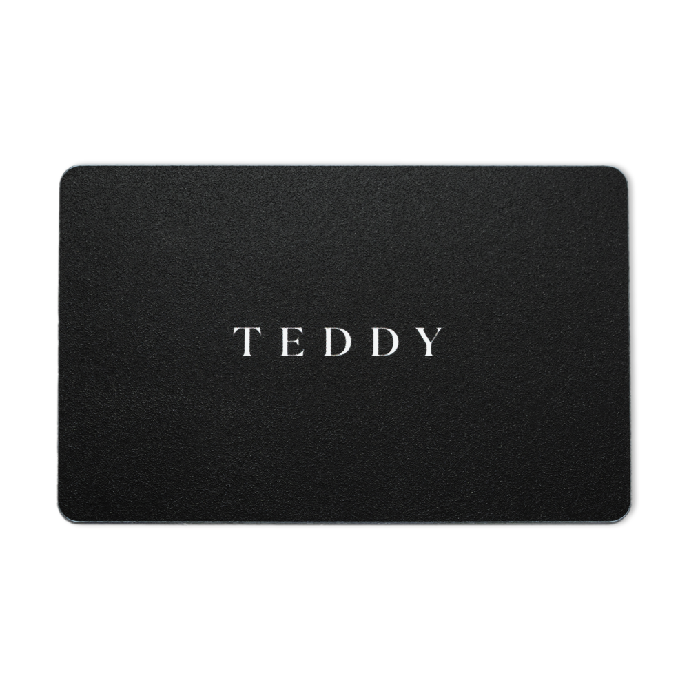 Teddy Baldassarre gift card with TEDDY logo on a black card