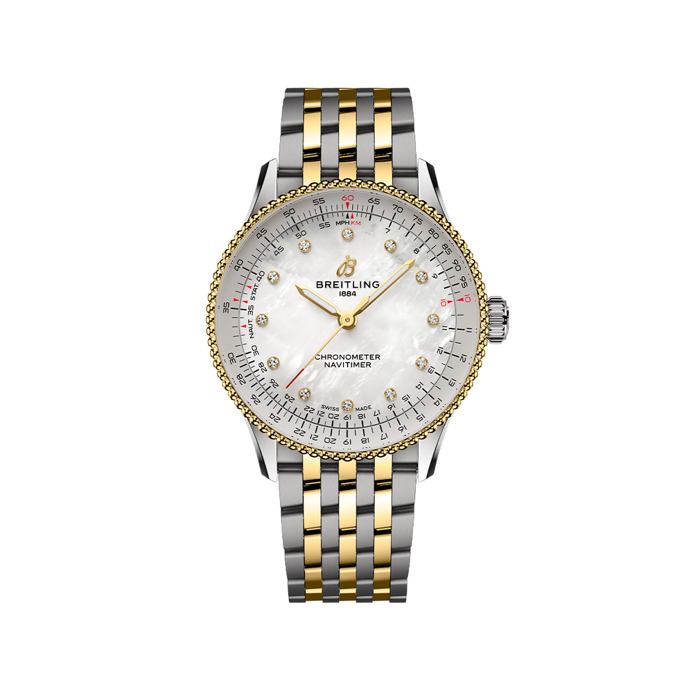 Navitimer Automatic Two-Tone 36mm - White, Mother-of-Pearl, Diamond-Set on Bracelet