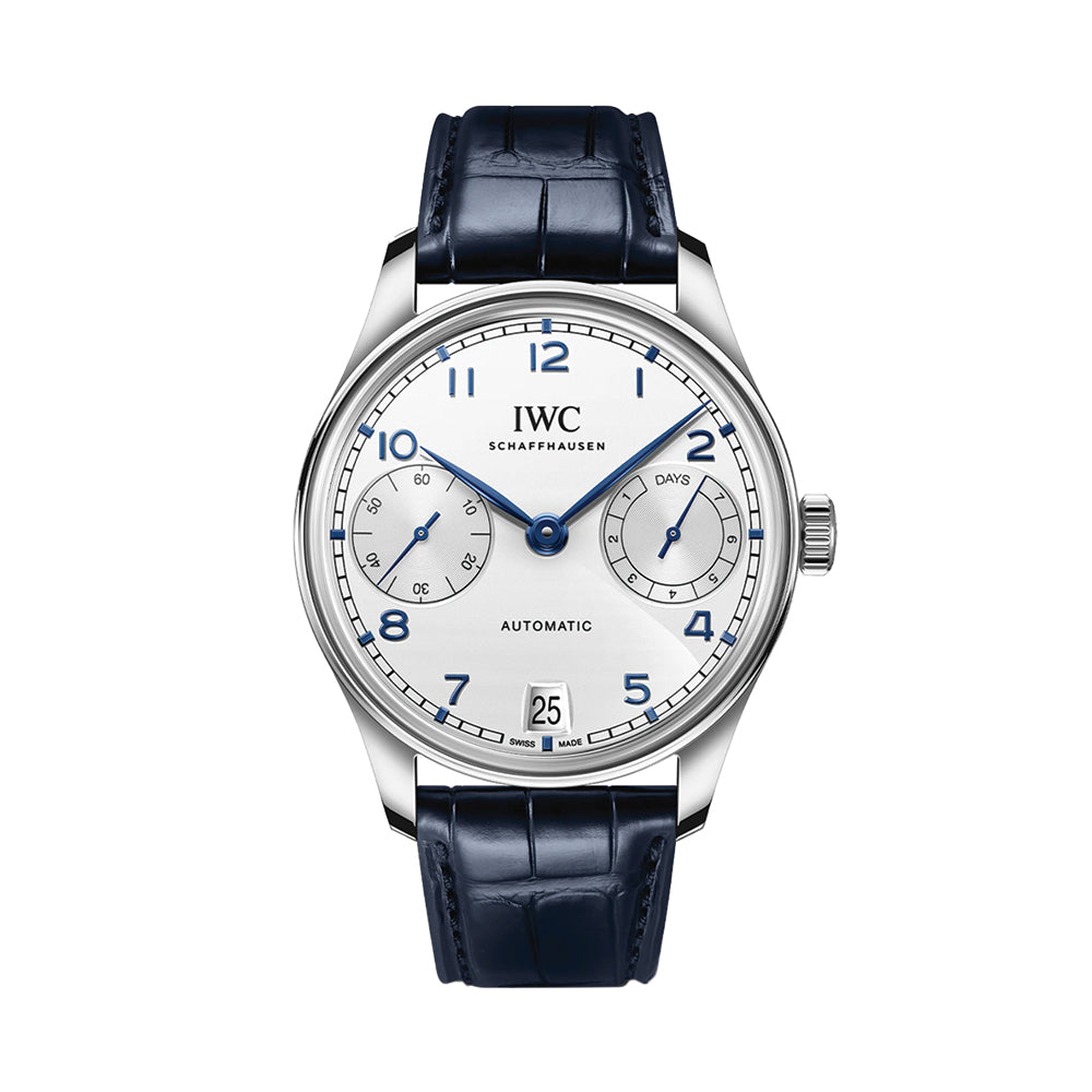 Portugieser Automatic Blue Accents 42mm - Silver-Plated on Blue Leather Strap