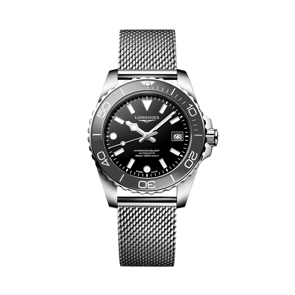 HydroConquest 39mm - Black on Mesh Bracelet