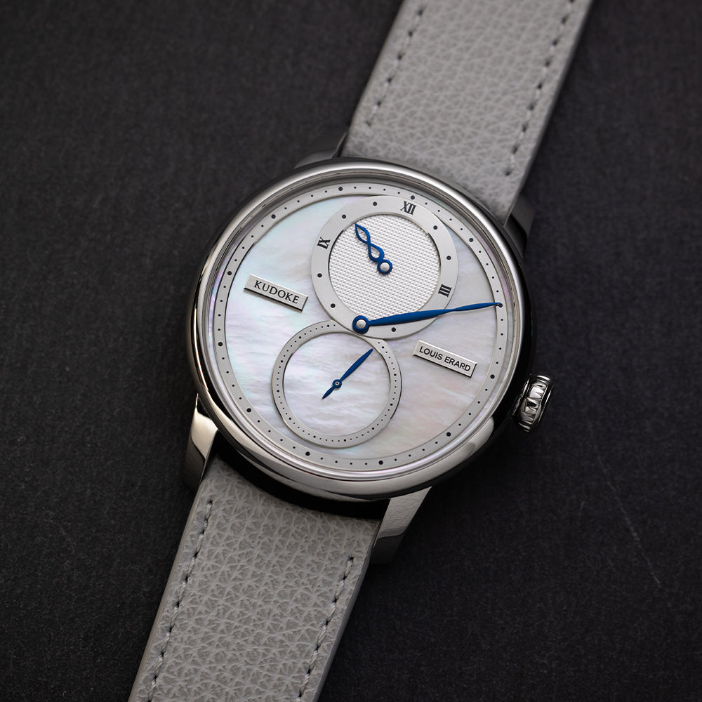 Louis Erard x KUDOKE Le Régulateur 42mm - White, Mother-of-Pearl on Leather Strap