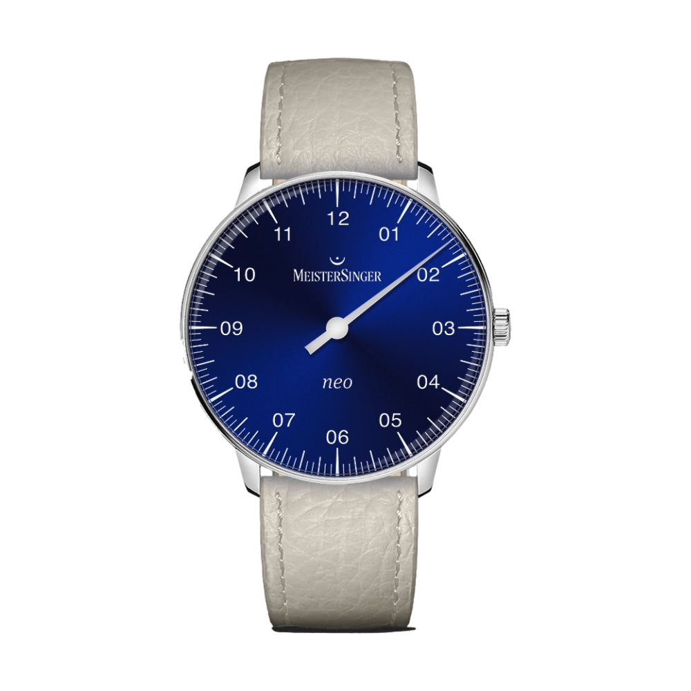Neo Sapphire Sunburst Blue Dial 36mm on Cream White Embossed Leather Strap