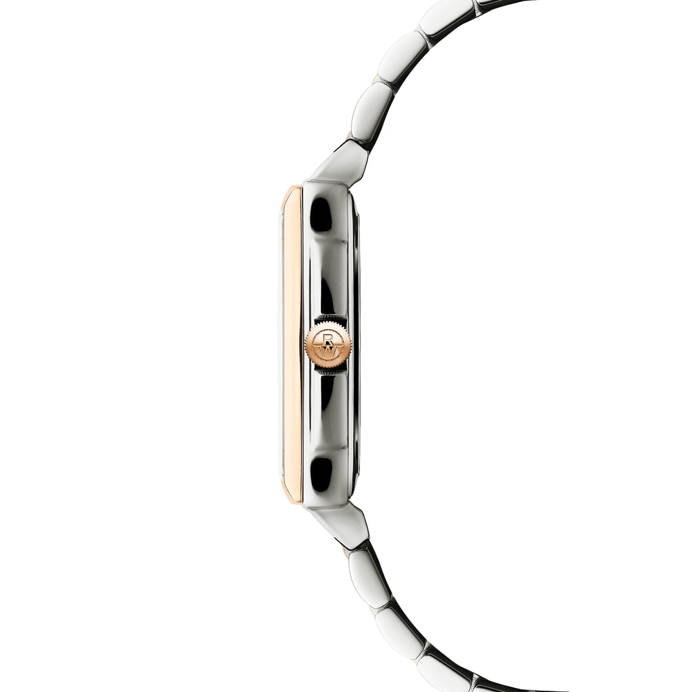 Toccata Square Rose Gold Two-Tone 28mm - White, Mother-of-Pearl w/ Diamonds on Bracelet