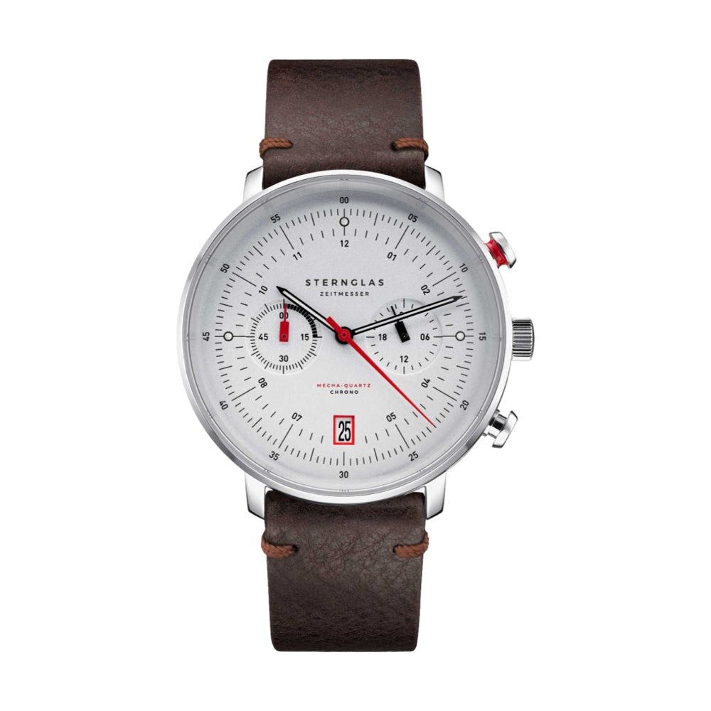 Hamburg Chrono Mecha-Quartz 42mm - Silver on Leather Strap