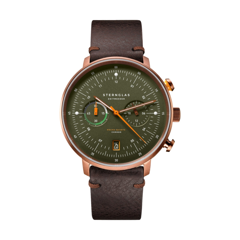 Hamburg Quartz Chronograph Dark Green Dial 42mm on Vintage Mocha Strap