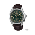 Seiko Prospex Alpinist with green dial on brown leather strap and date window at 3