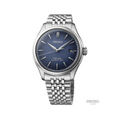 Seiko SPB525 Presage 40.2mm watch with blue textured dial on a stainless steel bracelet