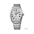 Presage Craftsmanship Enamel SPB537 white dial with black Roman numerals blue hands on a stainless steel bracelet