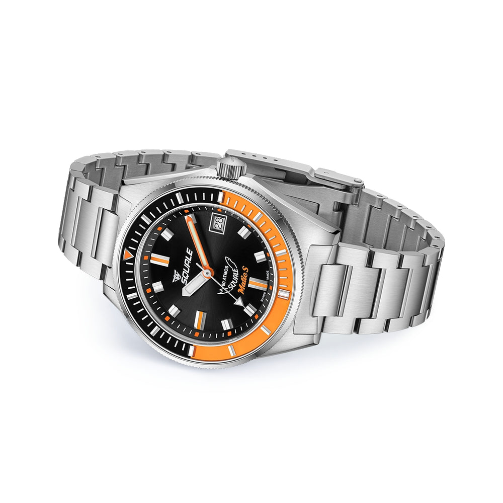 Matic S 39.5mm - Black, Orange Bezel on Bracelet