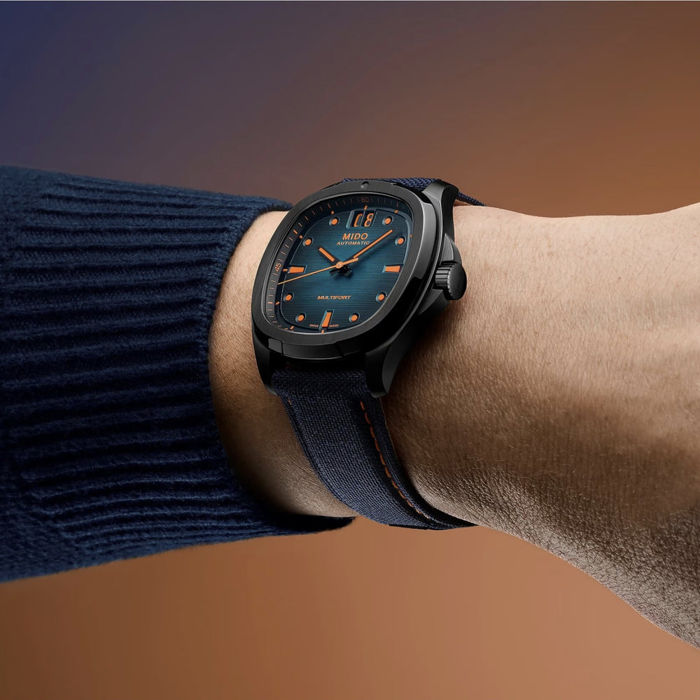 Multifort TV Big Date Black PVD Automatic 40mm - Blue on Fabric Strap