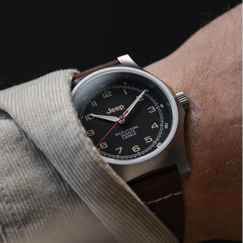 Jeep Willy's SSGPQ Officer's Quartz 41mm - Black on Leather Strap