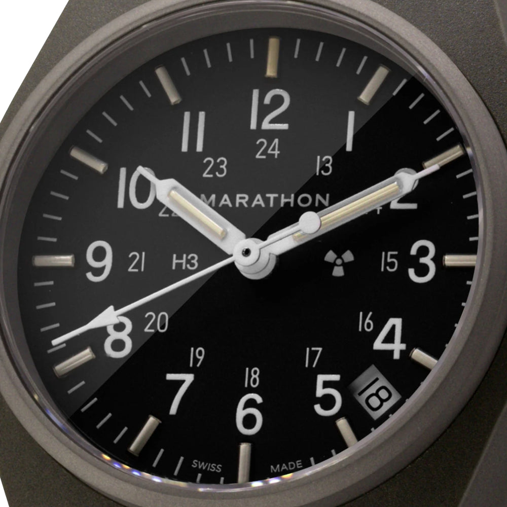 GPQ-D Standard-Issue Tritium Field Quartz Type II Sage Green 34mm - Black on Fabric Strap