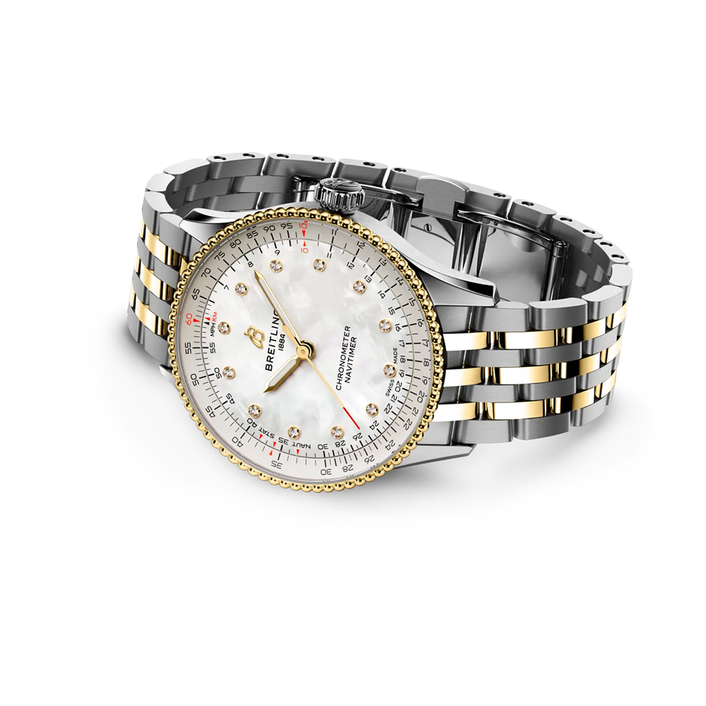 Navitimer Automatic Two-Tone 36mm - White, Mother-of-Pearl, Diamond-Set on Bracelet