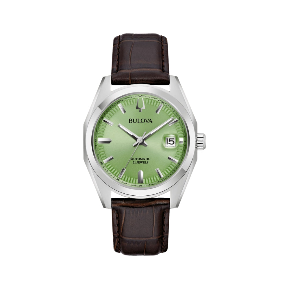 Surveyor 39mm - Green on Leather Strap