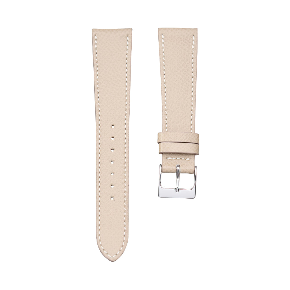 Beige textured calf leather watch strap with holes and silver buckle