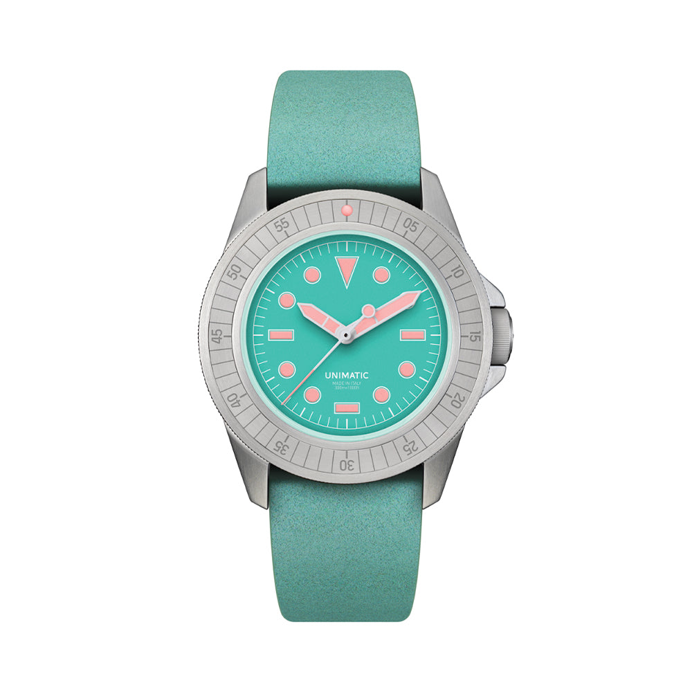 U1-RIO Modello Uno Limited Edition 41.5mm watch with turquoise dial on teal leather strap and extra strap
