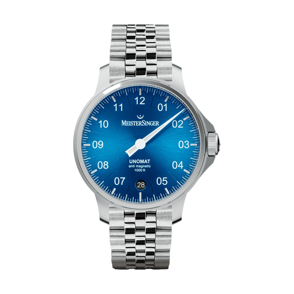 Unomat Medium Blue Dial 43mm on Stainless Steel Link Bracelet