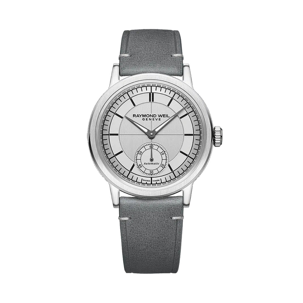 Millesime Men's Automatic Small Seconds Sector Dial 39.5mm - Silver on Leather Strap