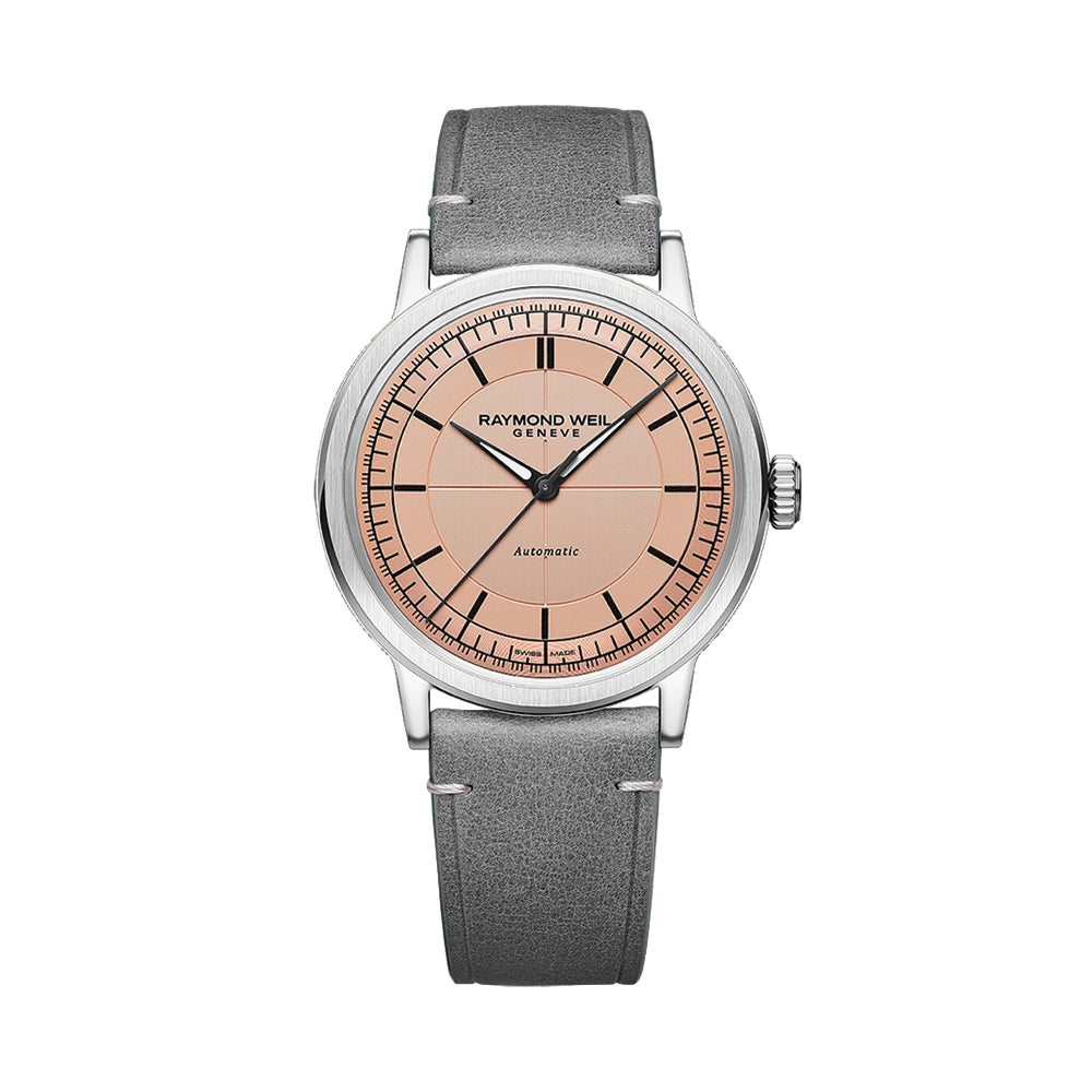 Millesime Men's Automatic Sector Dial 39.5mm - Salmon on Leather Strap