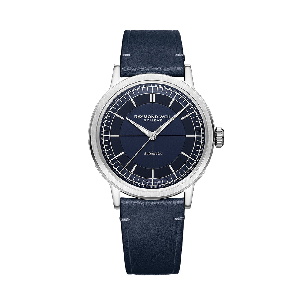 Millesime Men's Automatic Sector Dial 39.5mm - Blue on Leather Strap