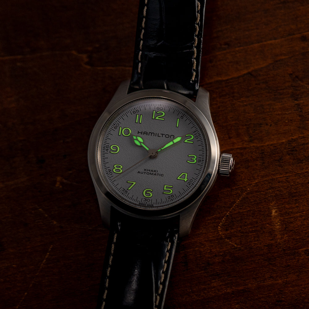 Khaki Field Murph 38mm - White on Leather Strap