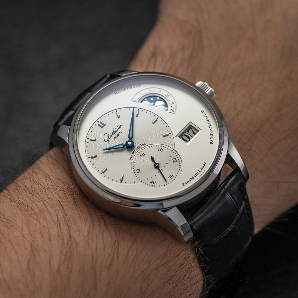 PanoMaticLunar 40mm - Silver on Leather Strap
