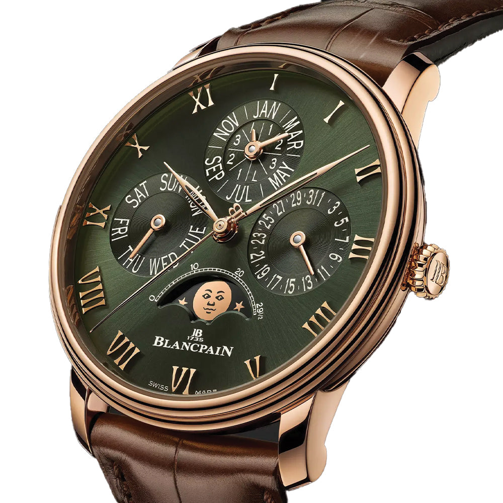 Villeret Perpetual Calendar Red Gold 40.3mm - Green on Leather Strap
