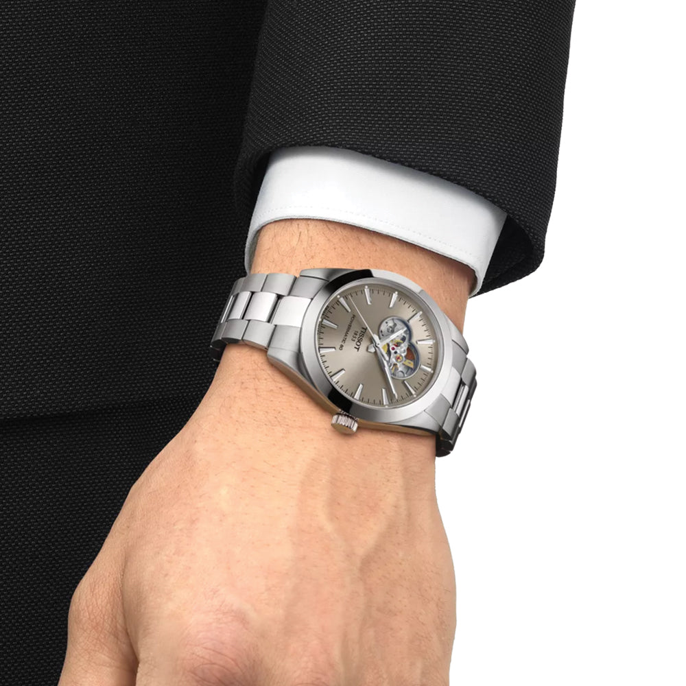 Gentleman Powermatic 80 Open Heart 40mm - Silver on Bracelet