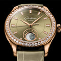 Serenade Luna Automatic Diamond Red Gold 32.5mm - Green on Leather Strap