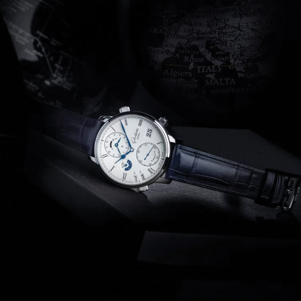 Senator Cosmopolite Automatic White Gold 44mm - Silver on Leather Strap