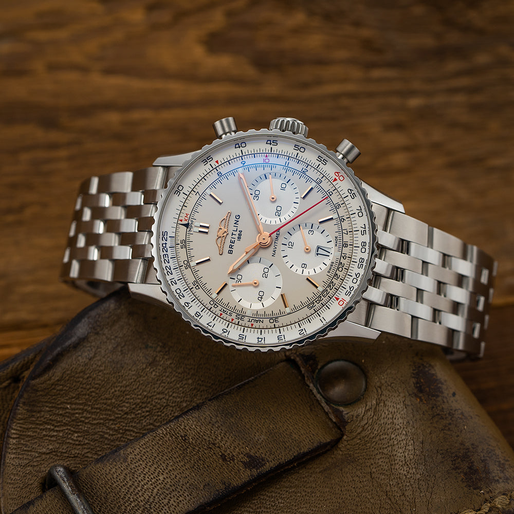 Navitimer B01 Chronograph 41mm - White on Leather Strap