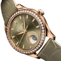 Serenade Luna Automatic Diamond Red Gold 32.5mm - Green on Leather Strap