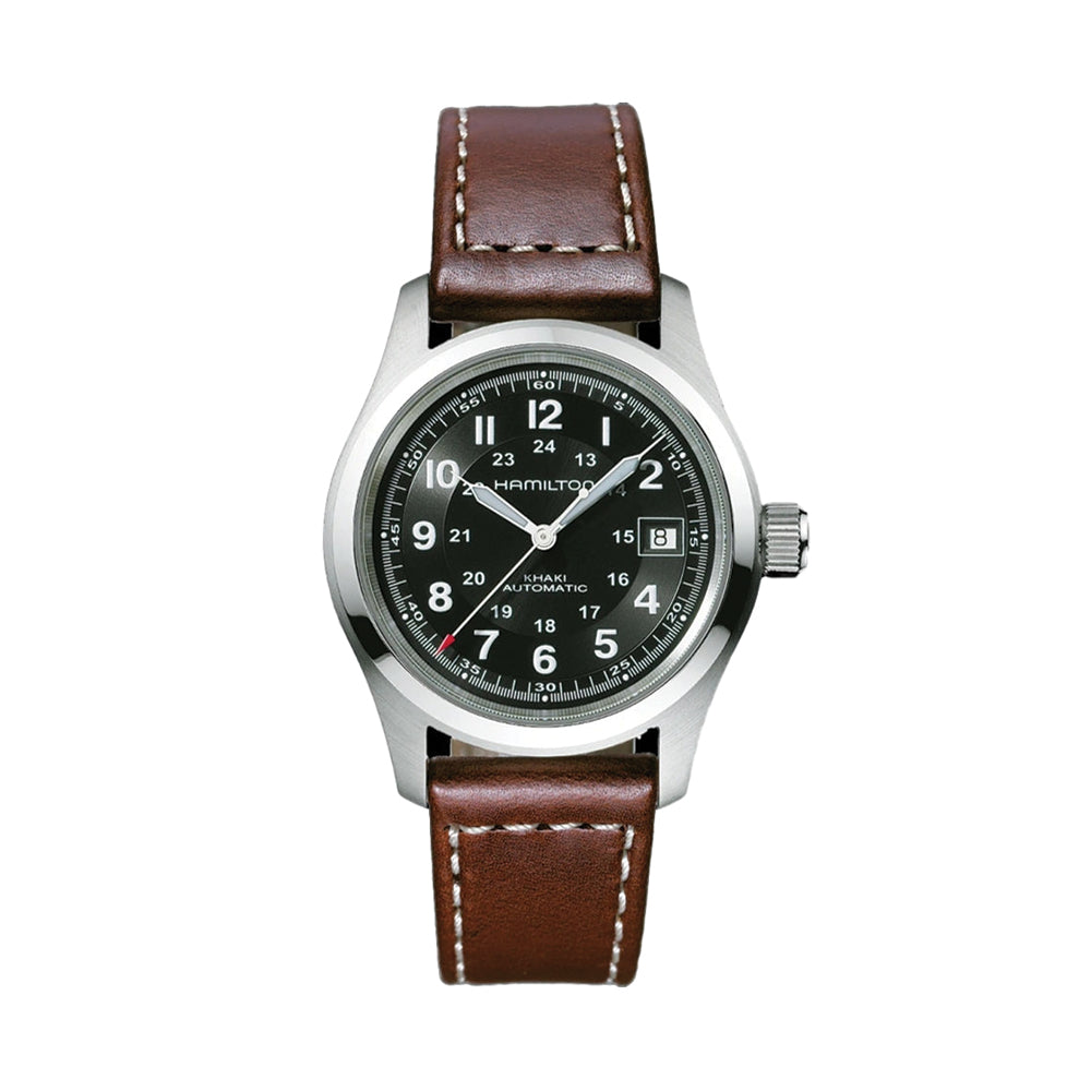 Khaki Field Auto 38mm - Black on Leather Strap