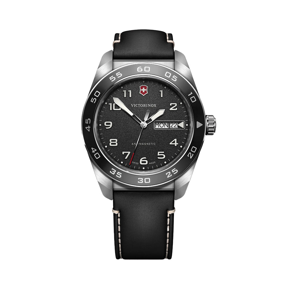 Swiss Army Quartz 42mm - Black on Black Leather Strap