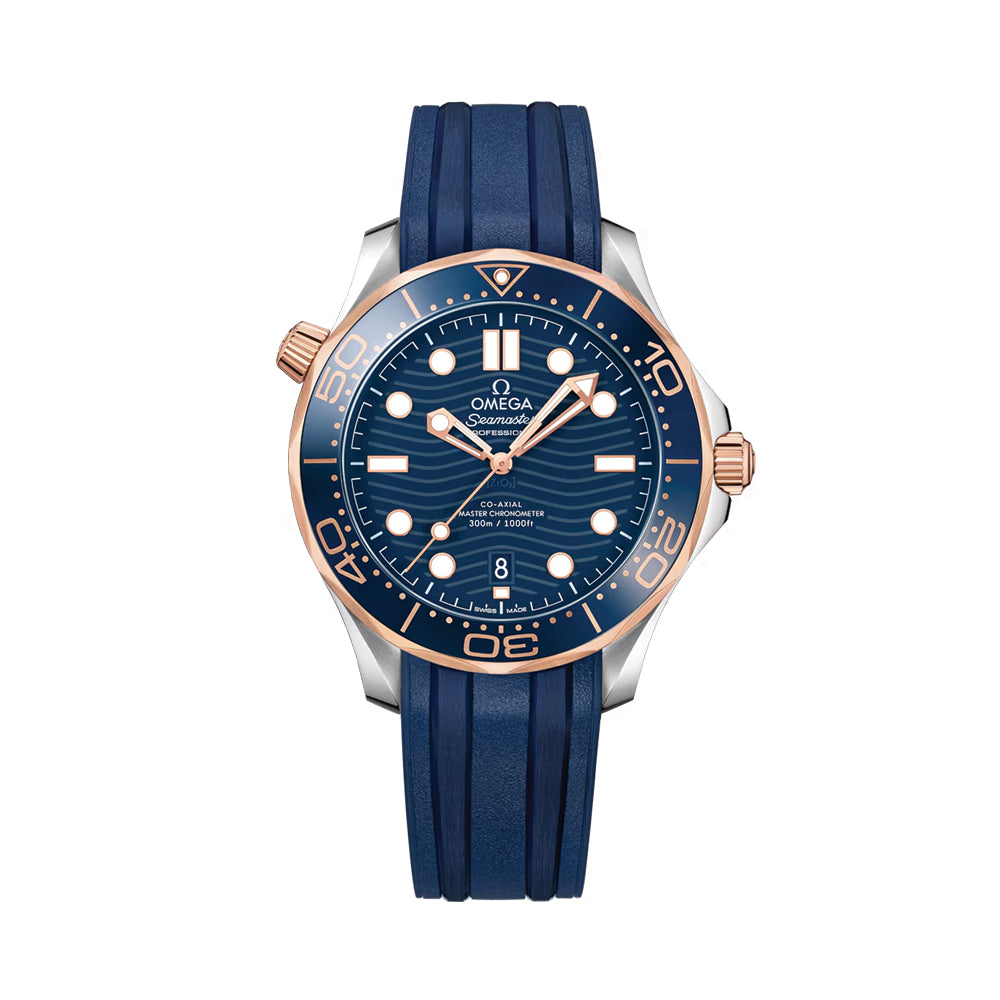Seamaster Diver 300M Steel and Sedna™ Gold 42mm - Blue on Rubber Strap