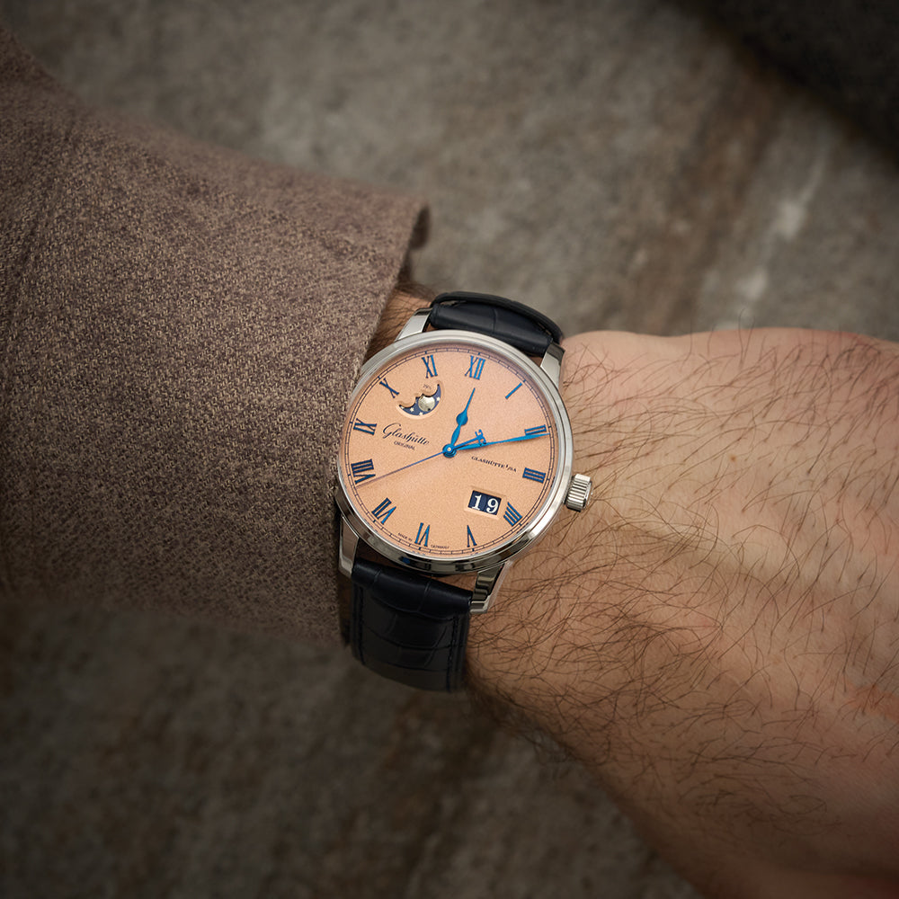 Senator Excellence Panorama Date Moon Phase 40mm - Frosted Copper on Leather Strap