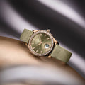 Serenade Luna Automatic Diamond Red Gold 32.5mm - Green on Leather Strap