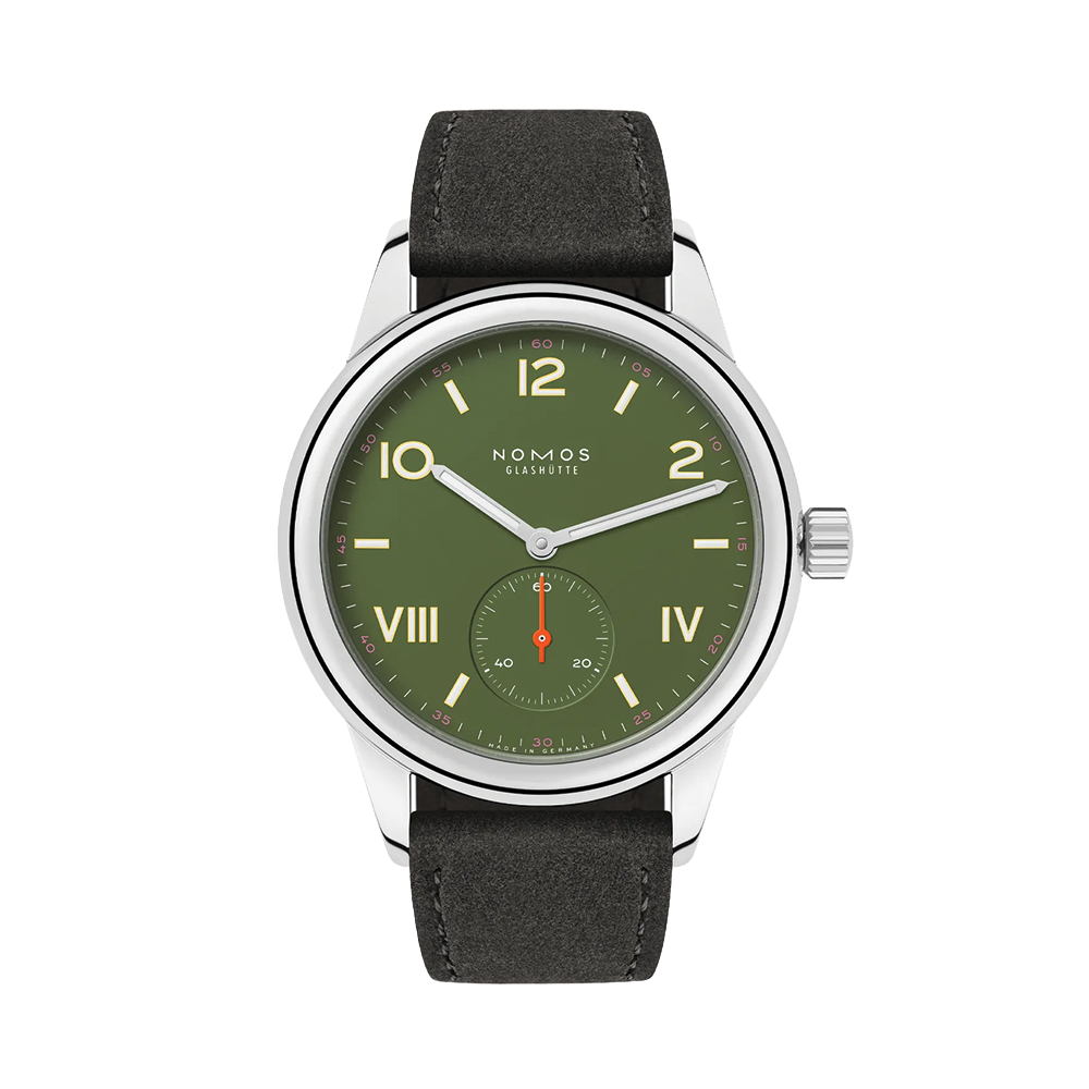 Club Campus Glass Back 36mm - Olive on Leather Strap