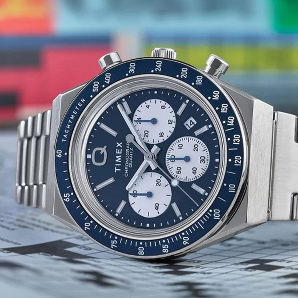 Q Timex Chronograph 40mm - Blue on Bracelet