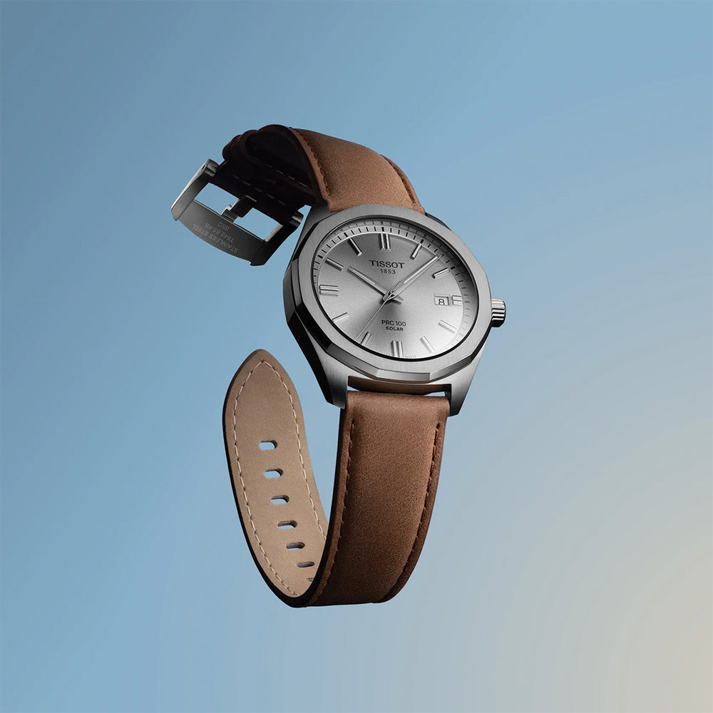 PRC 100 Solar Quartz 39mm - Silver on Leather Strap