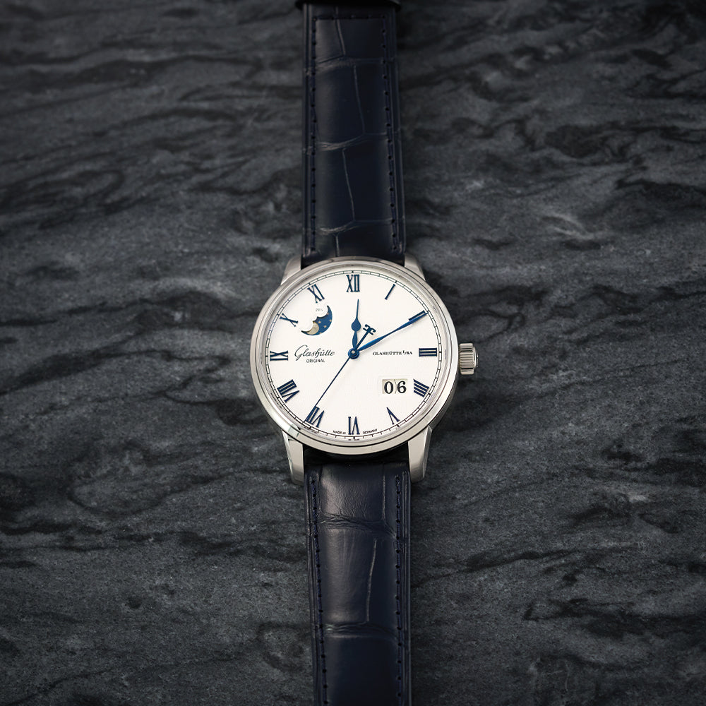 Senator Excellence Panorama Date Moon Phase 40mm - Silver on Leather Strap
