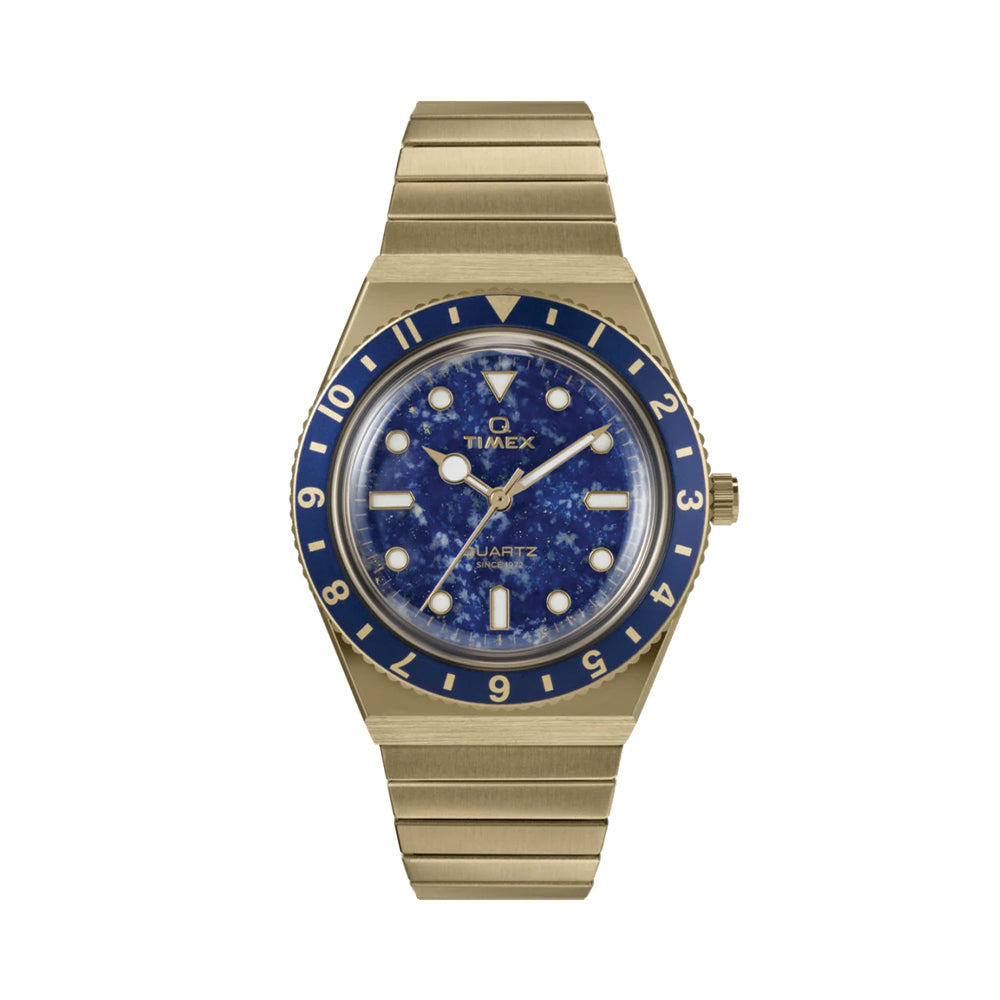 Q Timex® Gold-Tone 36mm - Blue on Stainless Steel Expansion Band