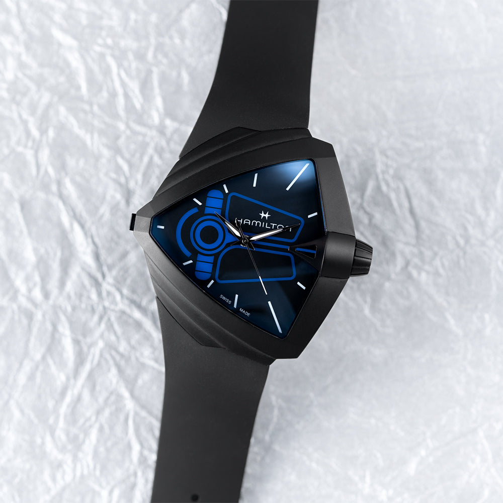 Ventura XXL Bright Dune Limited Edition Quartz Black PVD 52mm x 48mm - Black on Rubber Strap