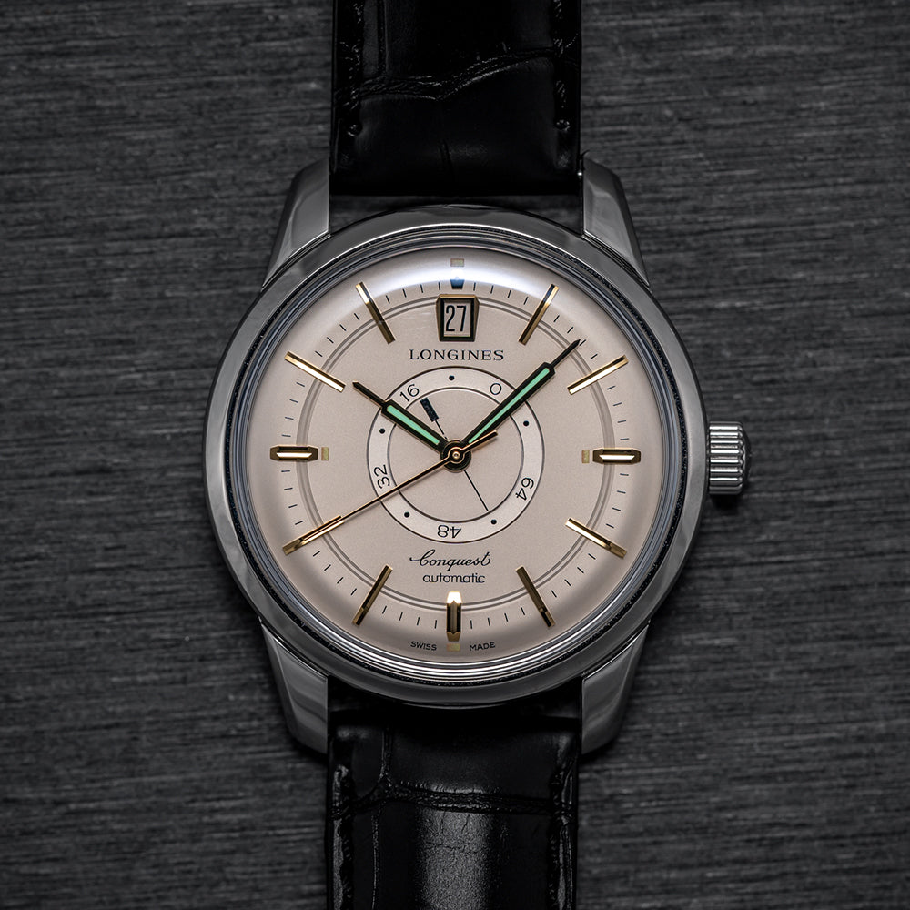 Conquest Heritage Central Power Reserve 38 mm - Champagne on Leather Strap