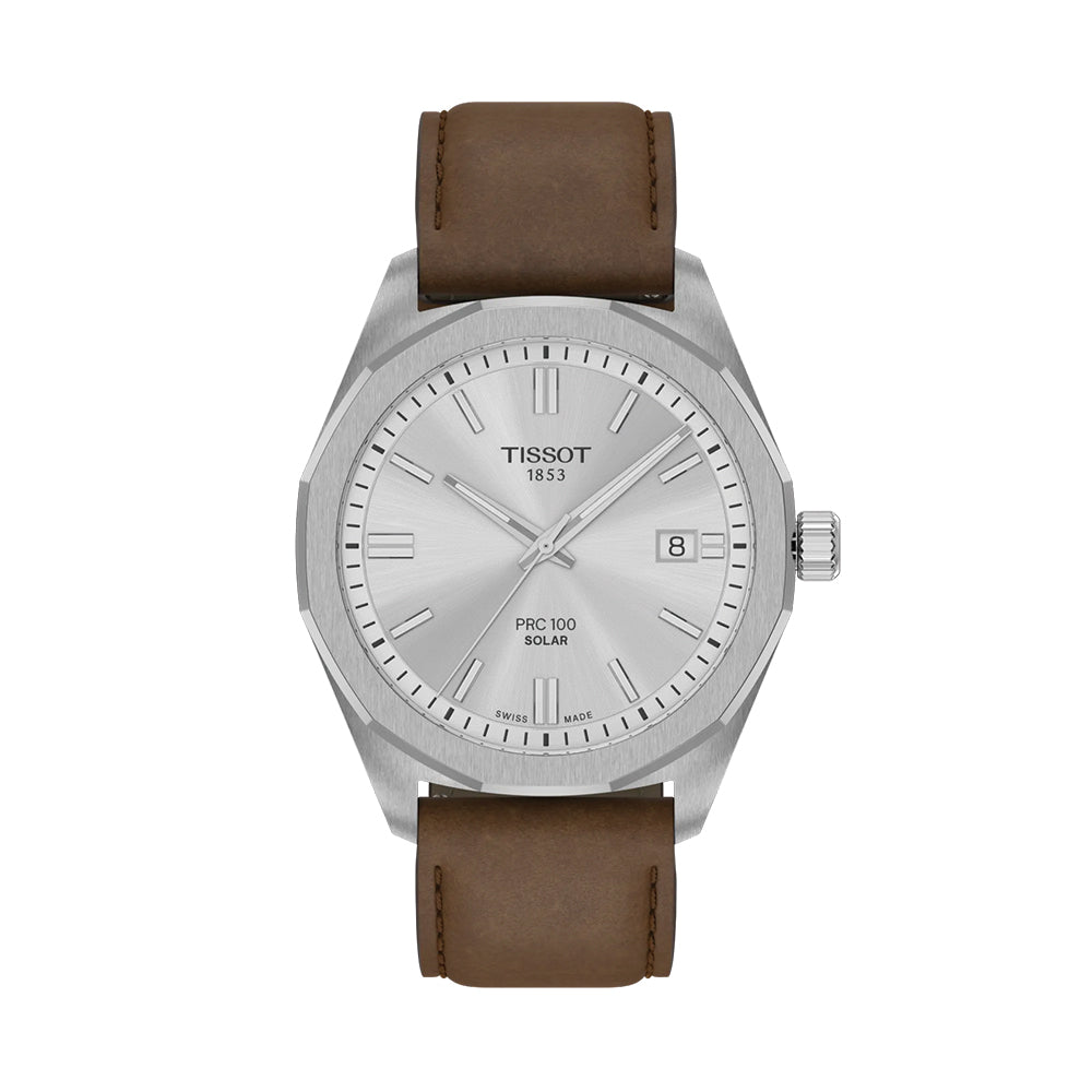 PRC 100 Solar Quartz 39mm - Silver on Leather Strap